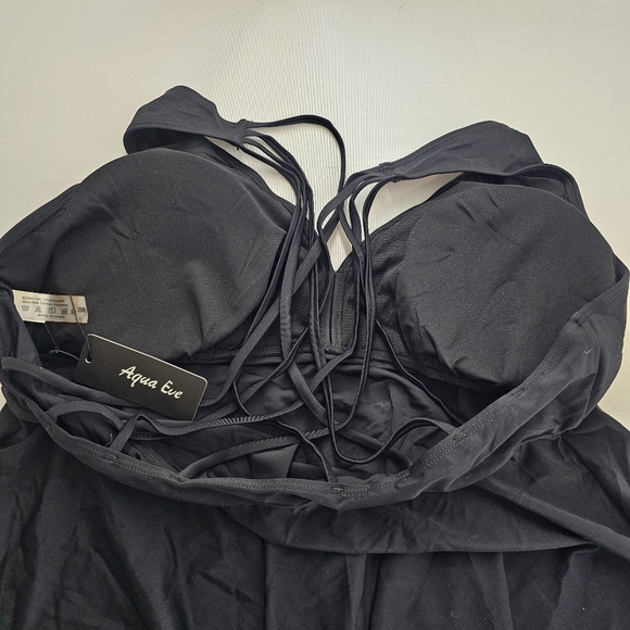NWT Aqua Eve Black V-Neck Strappy Back Tankini Top Size 20W Swim Paddle Surf - Picture 5 of 8